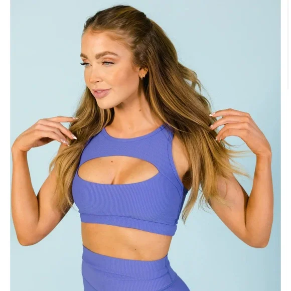 Cara Loren Active Ribbed Peekaboo Electric Blue Bra Small - Picture 1 of 6